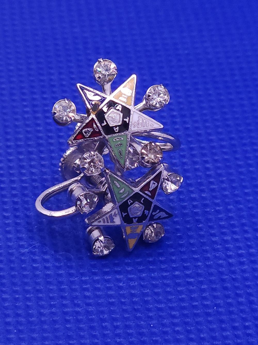 Silver Star-Shaped Multicolor Enamel Ring with Clear Crystals